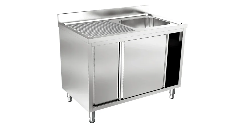 Other Sink cabinet, with sliding doors, with backsplash, 1 bowl right 40/50/25, l.70 140/70/90, Qusinox-6011.0706